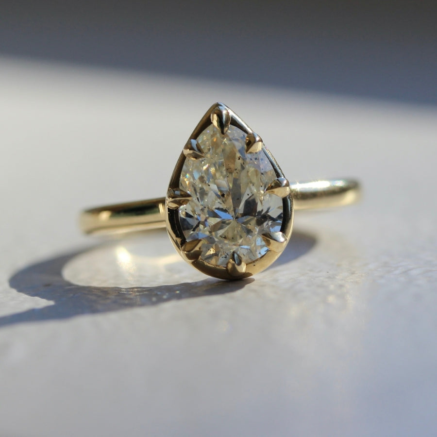 Bottoms Up Salt and Pepper Pear Cut Diamond Ring