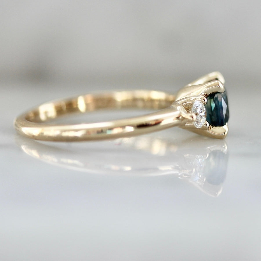 
            Bunny Slope Teal Cushion Cut Sapphire Ring