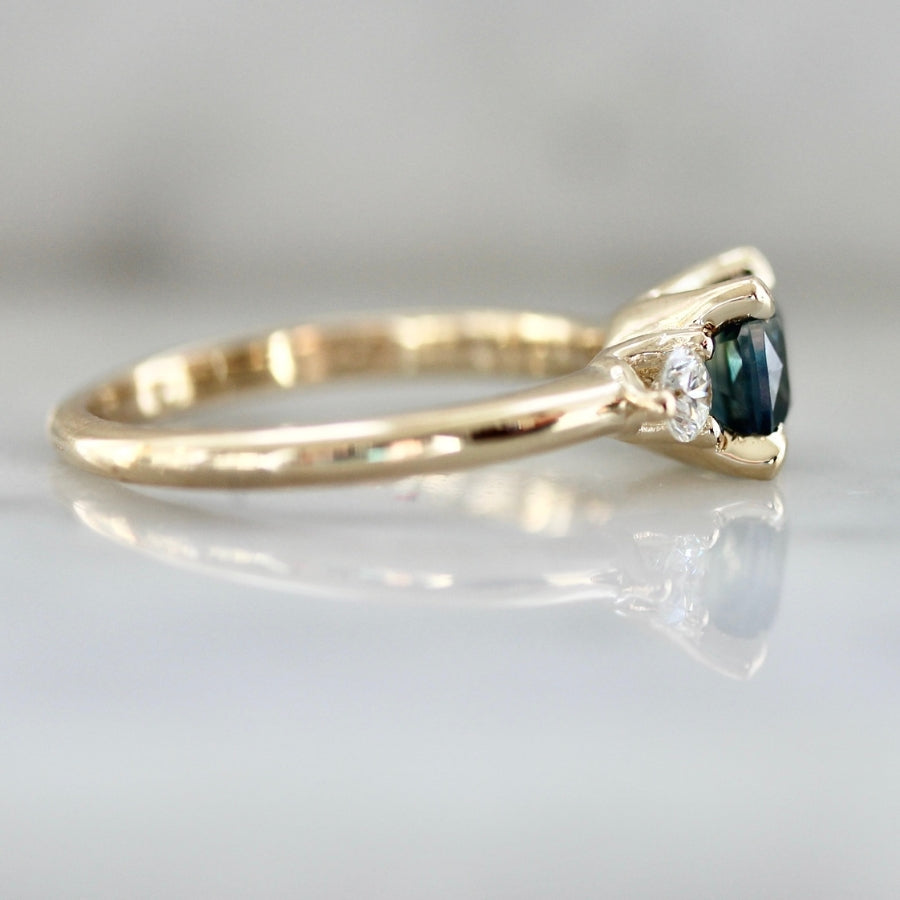 Bunny Slope Teal Cushion Cut Sapphire Ring