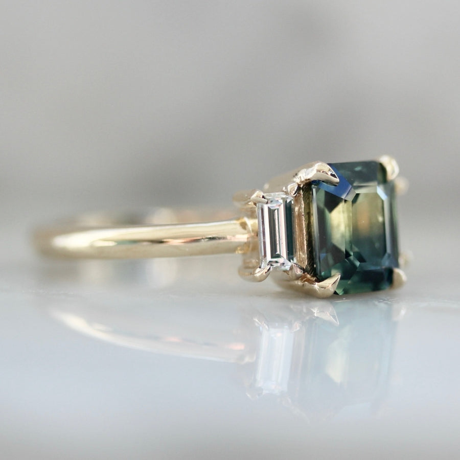 
            Busta Lime Green-Yellow Emerald Cut Sapphire Ring