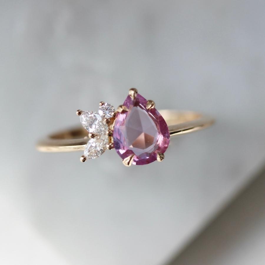 Cake Walk Pink Pear Rose Cut Cluster Ring