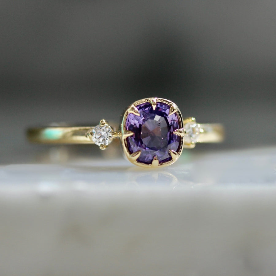 Candied Violets Purple Cushion Cut Sapphire Ring