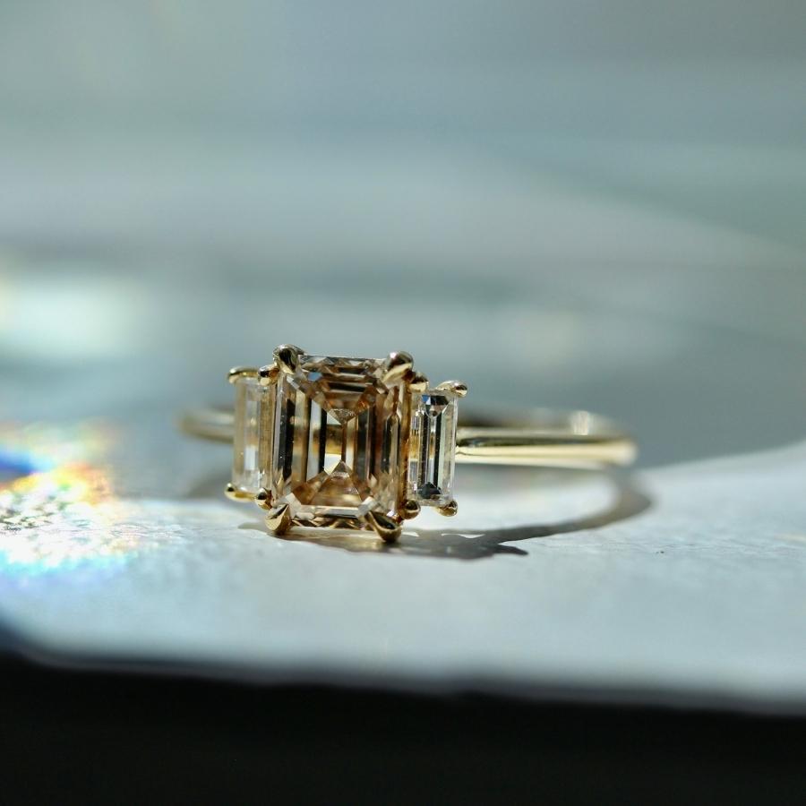 Cashmere Champagne Emerald Cut Diamond Ring