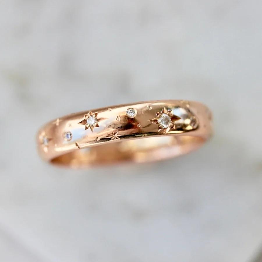 Celeste Rising Star Engraved Diamond Gold Band