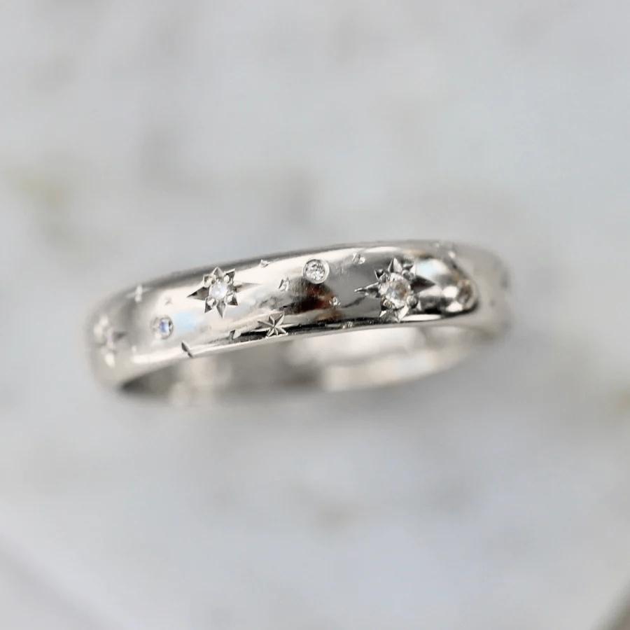 Celeste Rising Star Engraved Diamond Gold Band
