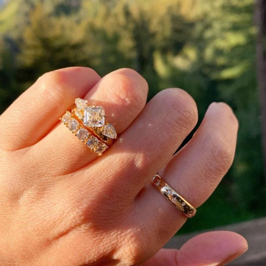 Celeste Rising Star Engraved Diamond Gold Band