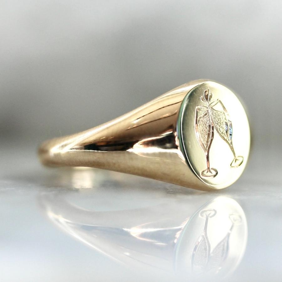Champagne Glasses Engraved Signet Ring