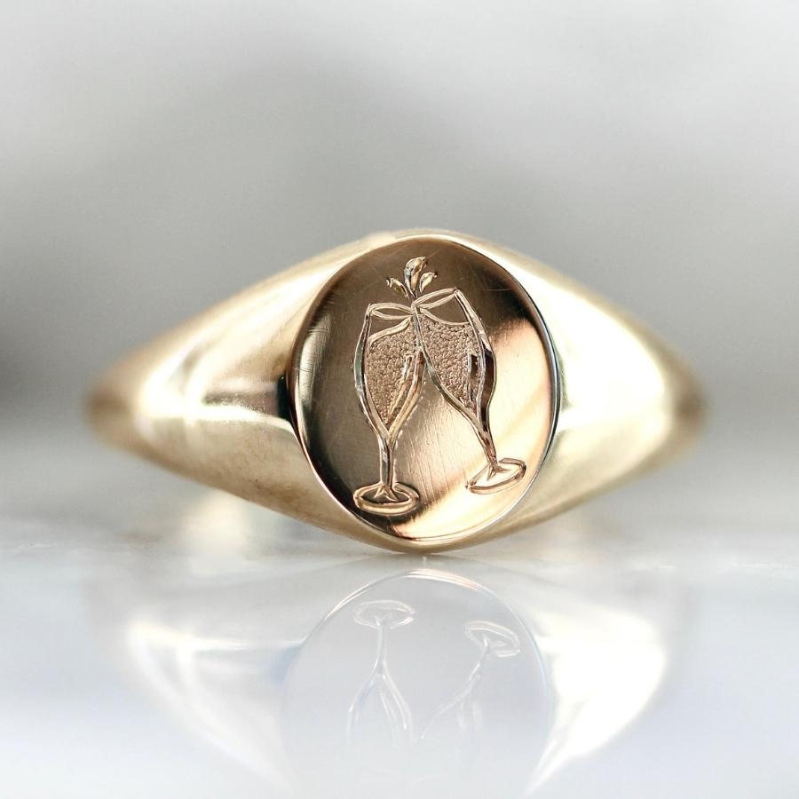 Champagne Glasses Engraved Signet Ring
