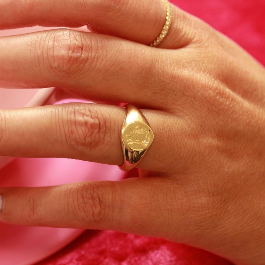 Coffee Engraved Gold Signet Ring
