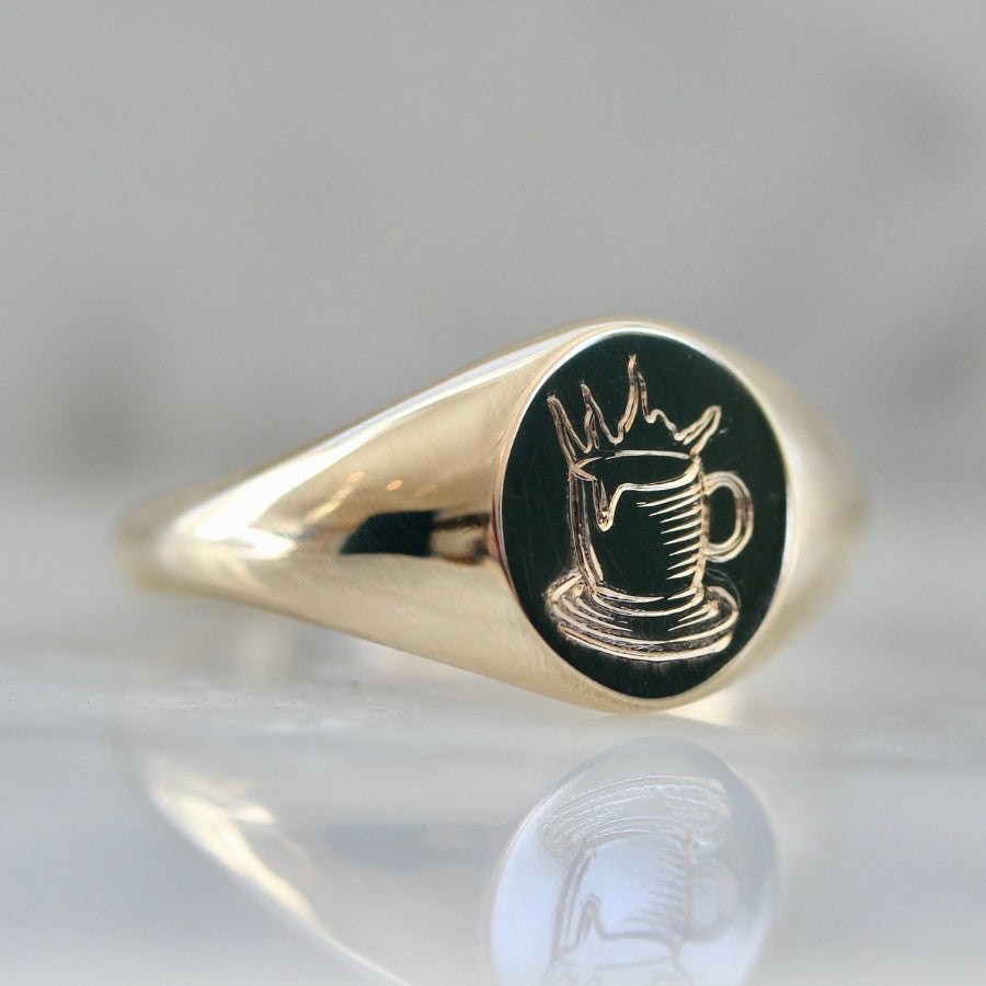 
            Coffee Engraved Signet Ring
