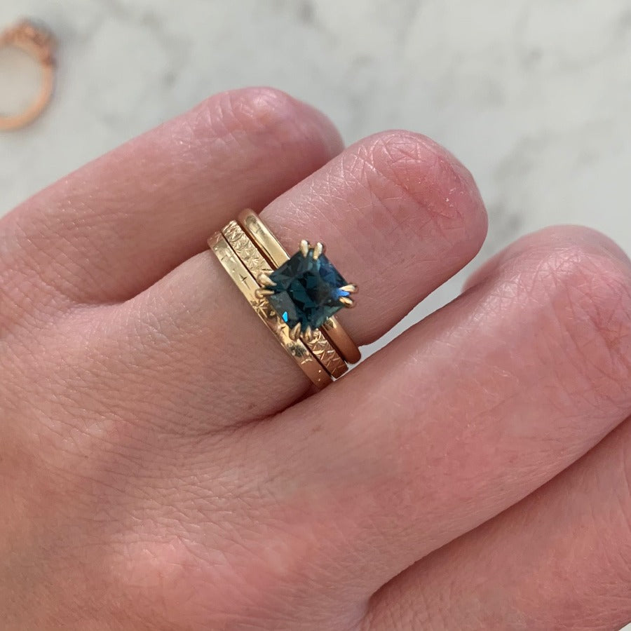 Coquette Teal Radiant Cut Sapphire Ring