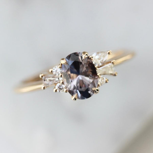 Cosmic Queen Purple Oval Cut Spinel Cluster Ring