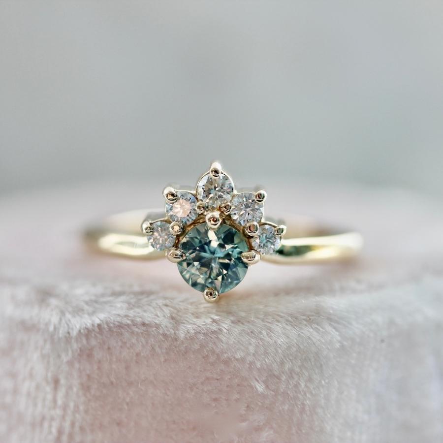 Cove Light Teal Round Brilliant Cut Sapphire Ring