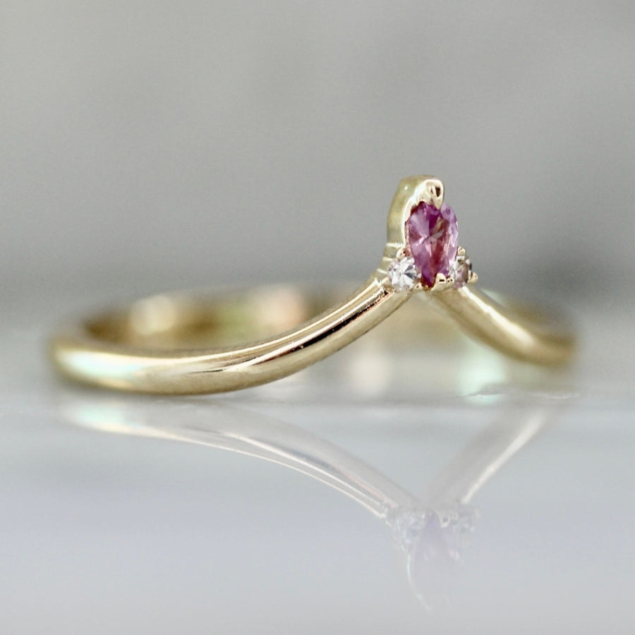 Cupid's Bow Pink Pear Cut Sapphire Stacking Ring