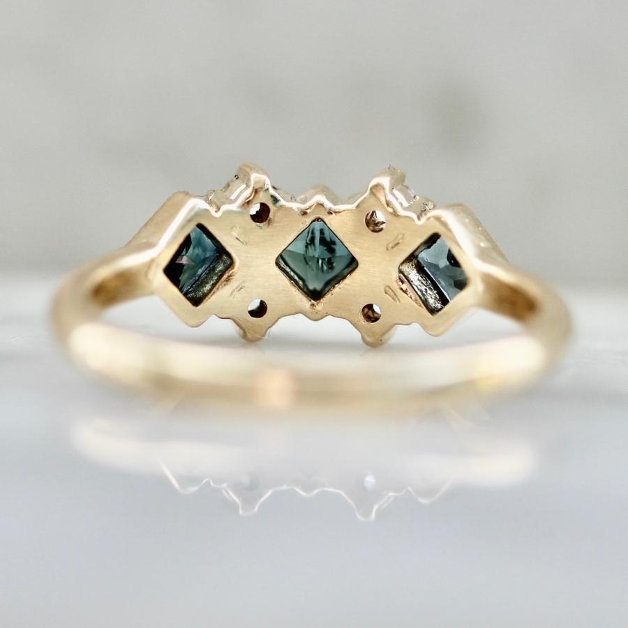 
            Double Dutch Blue-Green Princess Cut Sapphire &amp; Diamond Ring