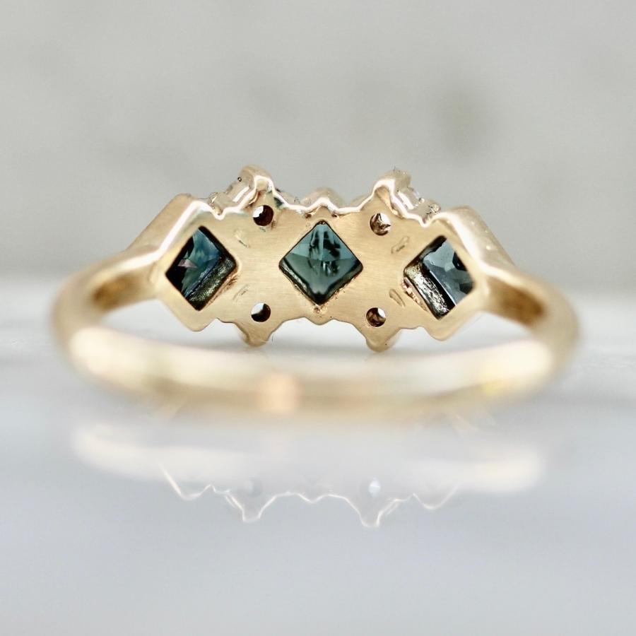 Double Dutch Blue-Green Princess Cut Sapphire & Diamond Ring