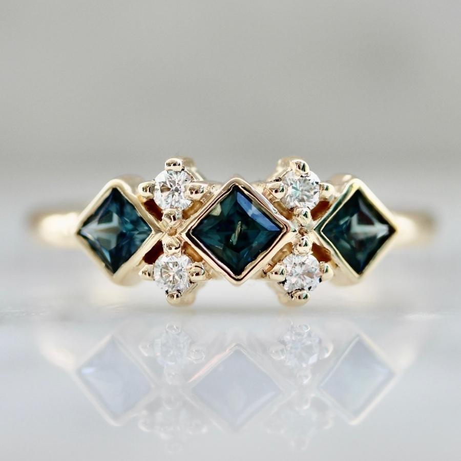 
            Double Dutch Blue-Green Princess Cut Sapphire &amp; Diamond Ring