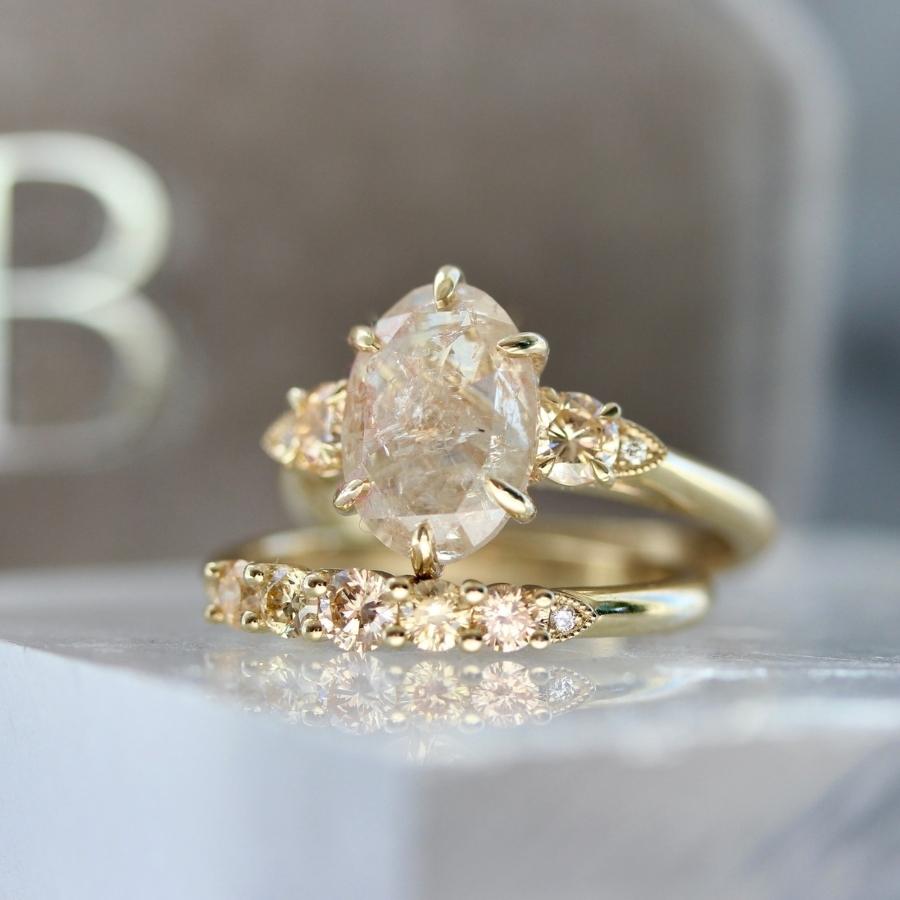 Dreamsicle Peach Icy Oval Rose Cut Diamond Ring