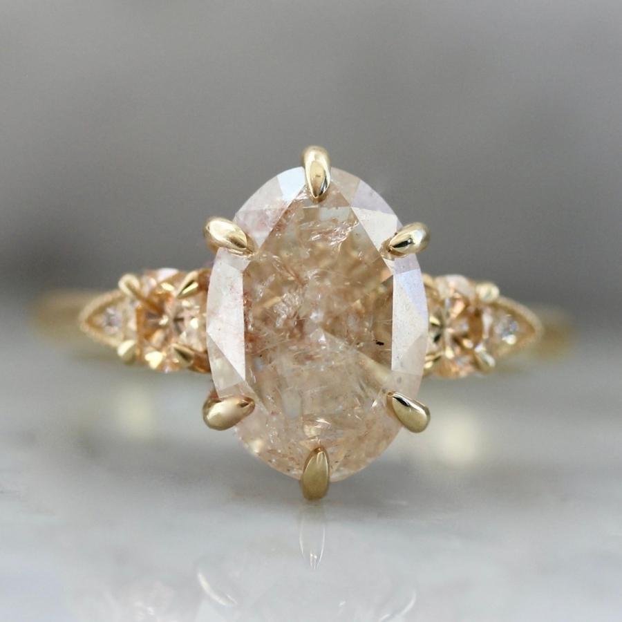Dreamsicle Peach Icy Oval Rose Cut Diamond Ring