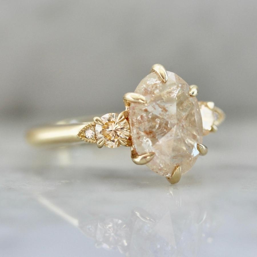 Dreamsicle Peach Icy Oval Rose Cut Diamond Ring
