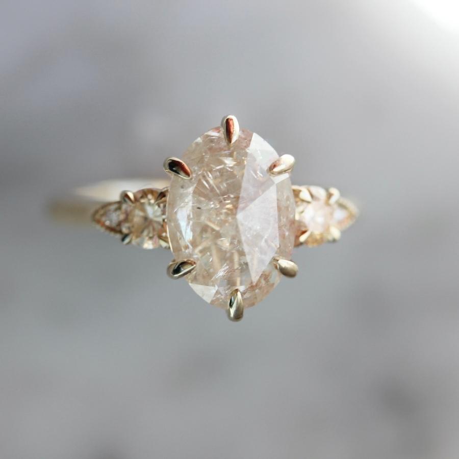 Dreamsicle Peach Icy Oval Rose Cut Diamond Ring