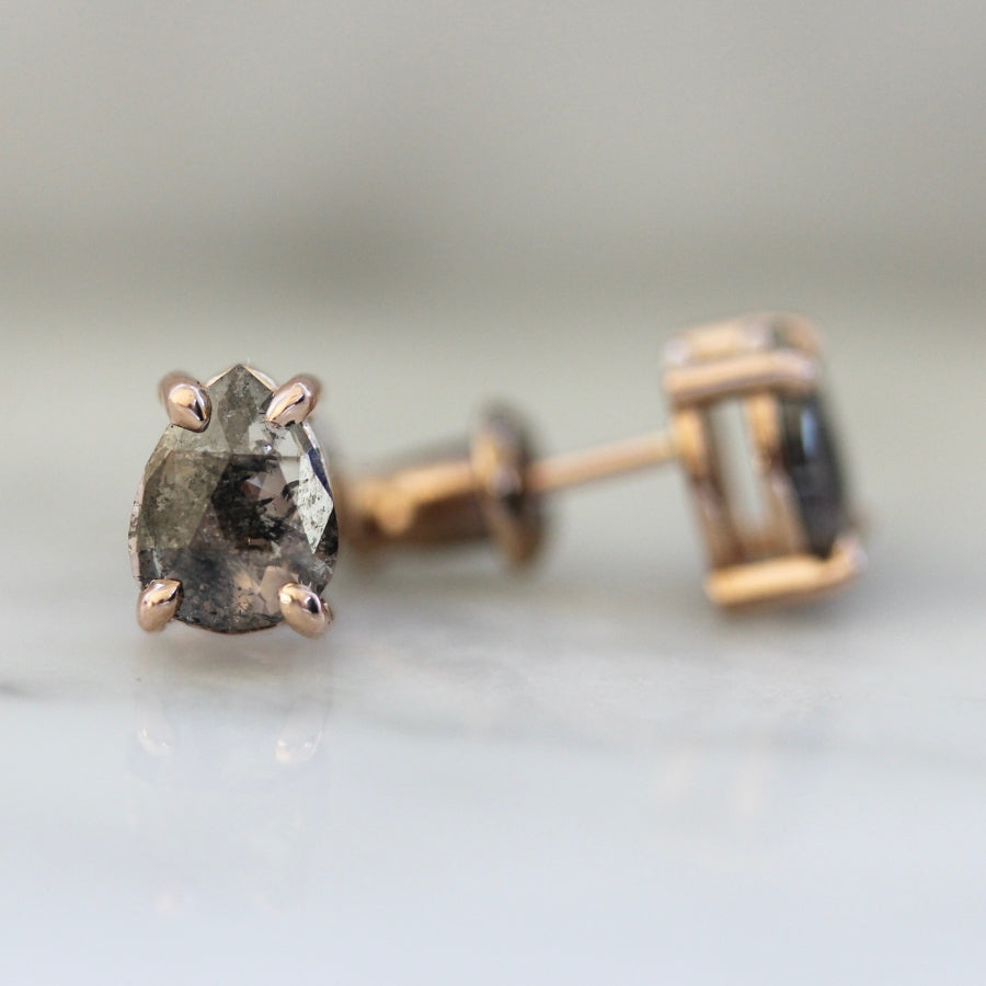 End Goal Salt & Pepper Pear Rose Cut Diamond Earrings