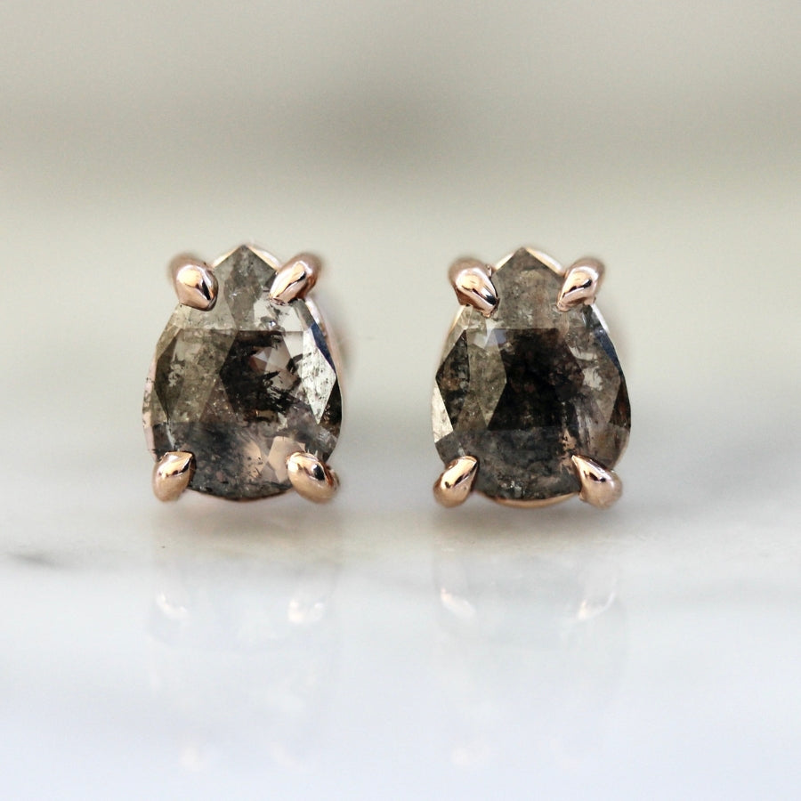 End Goal Salt & Pepper Pear Rose Cut Diamond Earrings