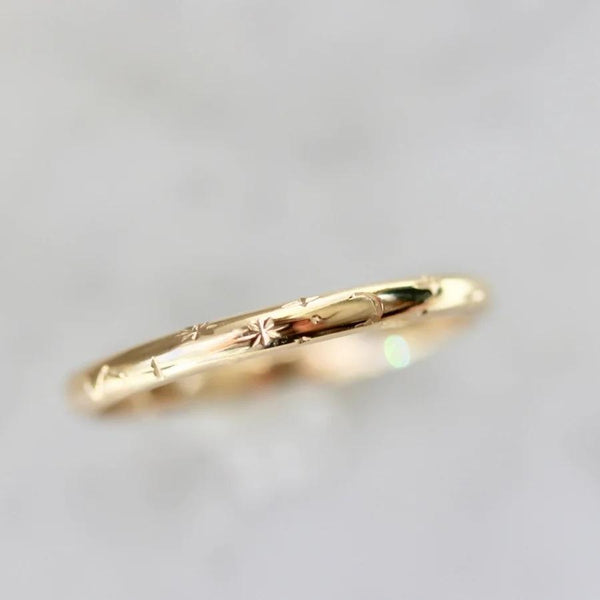 Equinox Moon and Constellation Engraved Gold Band