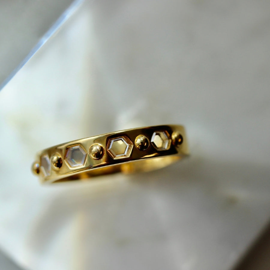 Eve White Hexagon Portrait Cut Diamond Band