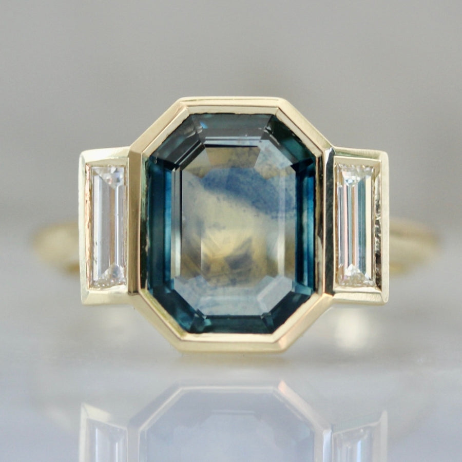 
            First Light Blue-Green Portrait Cut Sapphire Ring