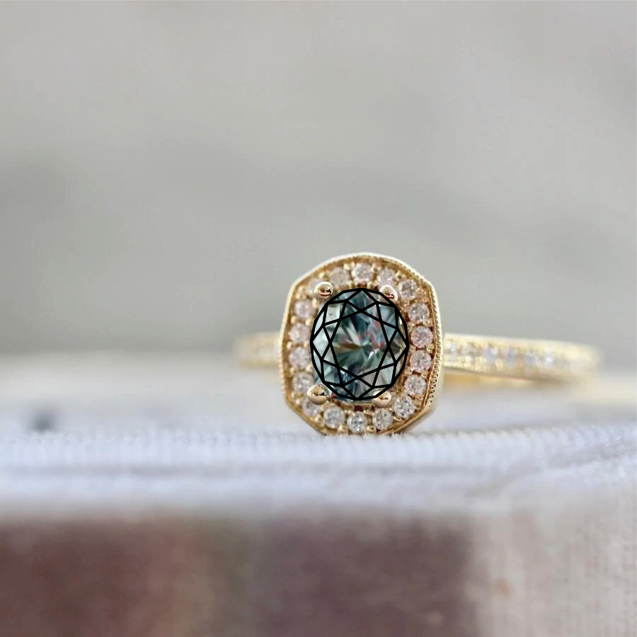 Mint Julep Teal Geometric Oval Cut Sapphire Ring