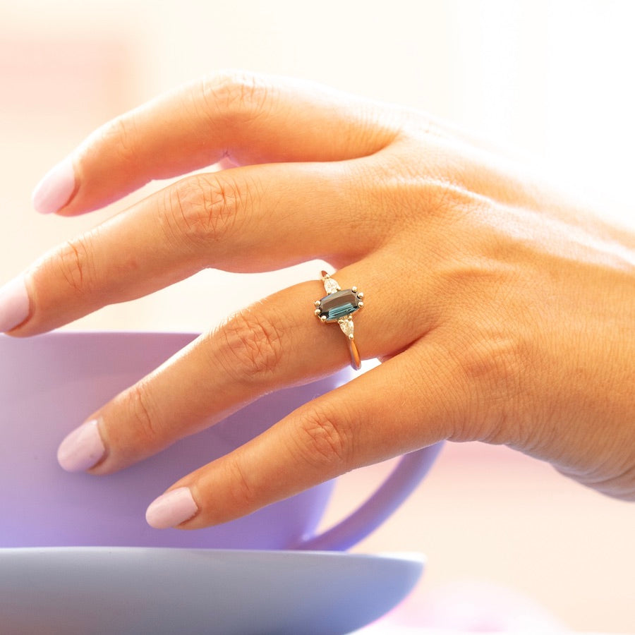 Love Shack Blue-Green Elongated Oval Cut Spinel Ring