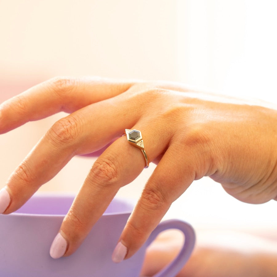 Gem Breakfast Green Hexagon Sapphire Ring