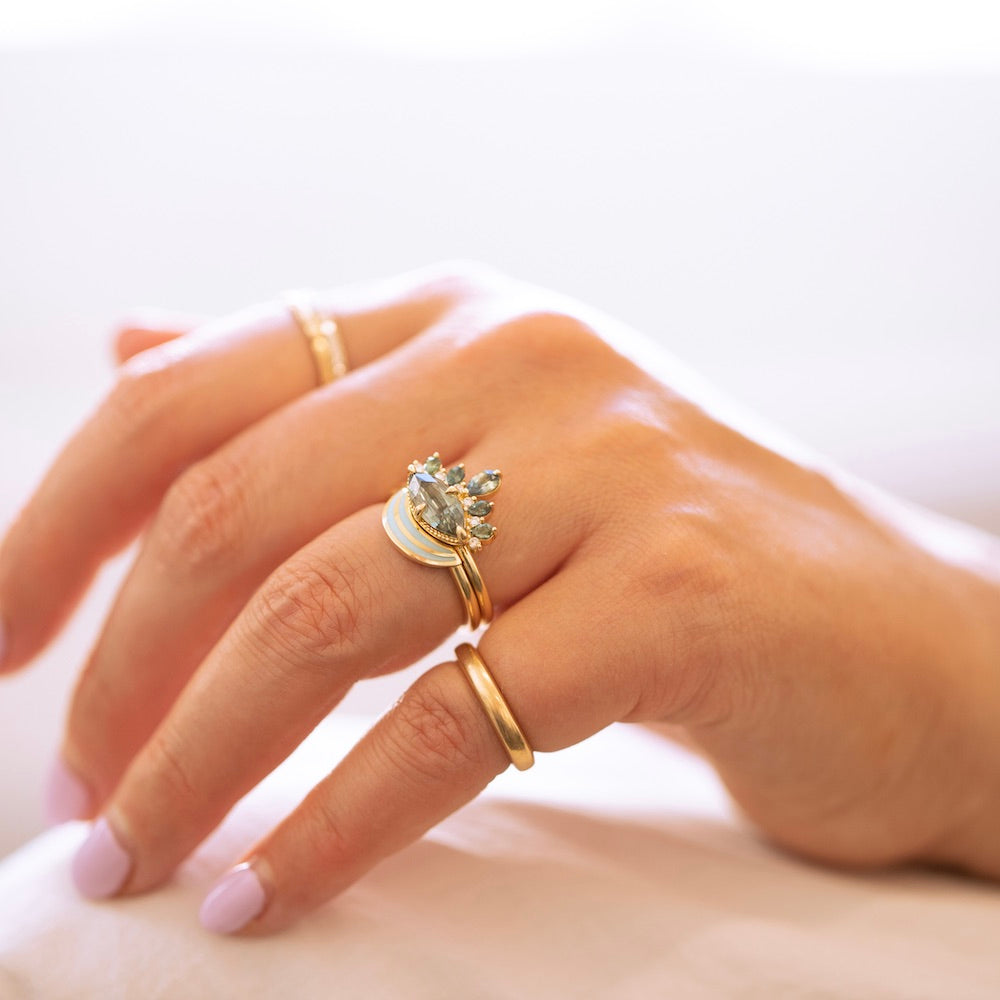 Sixth Sense Dark Teal Marquise Cut Moyo Sapphire Ring Set