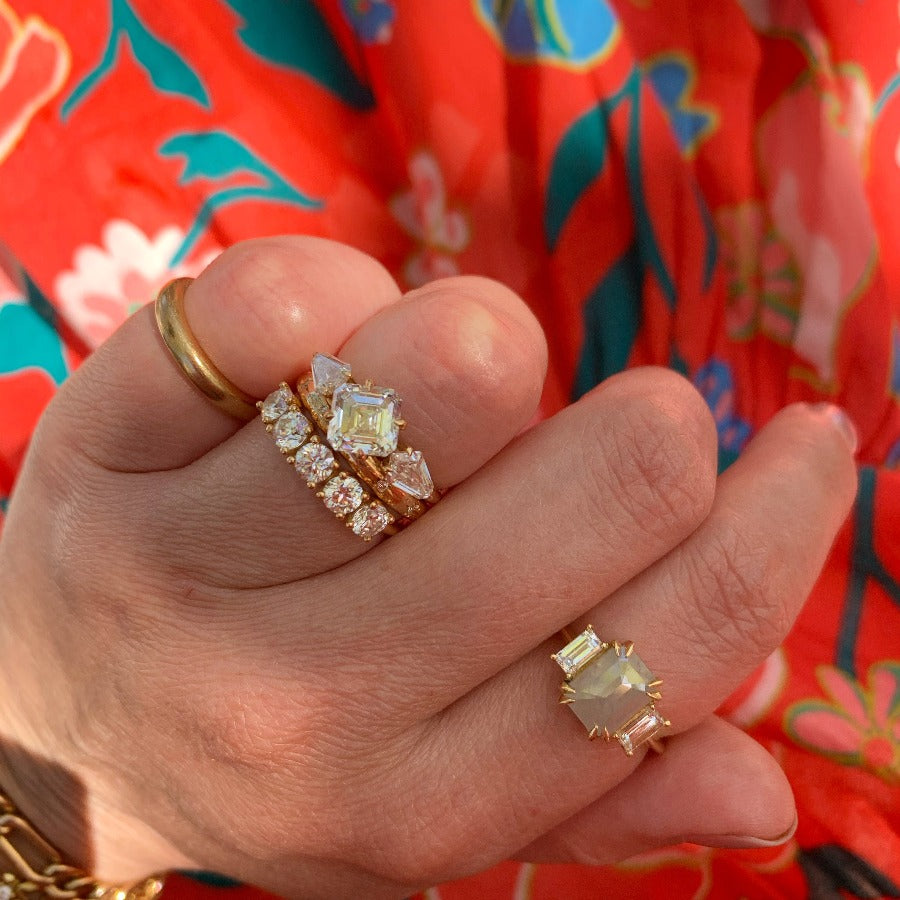 Pillow Talk Opalescent Emerald Rose Cut Diamond Ring