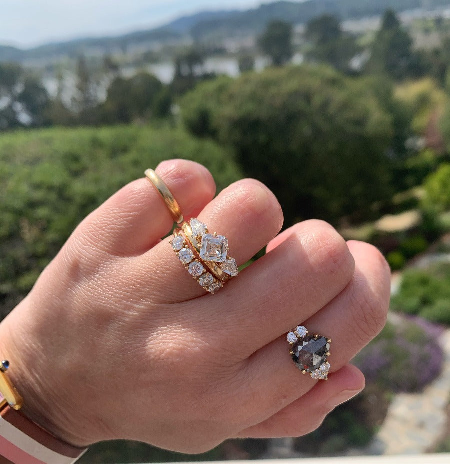 Twin Flame Salt & Pepper Pear Rose Cut Diamond Ring
