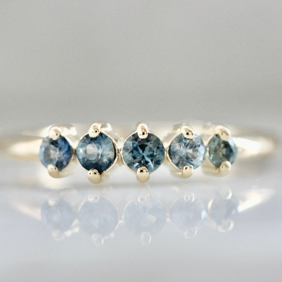 Gin Blossom Blue-Green Round Brilliant Cut Sapphire Band