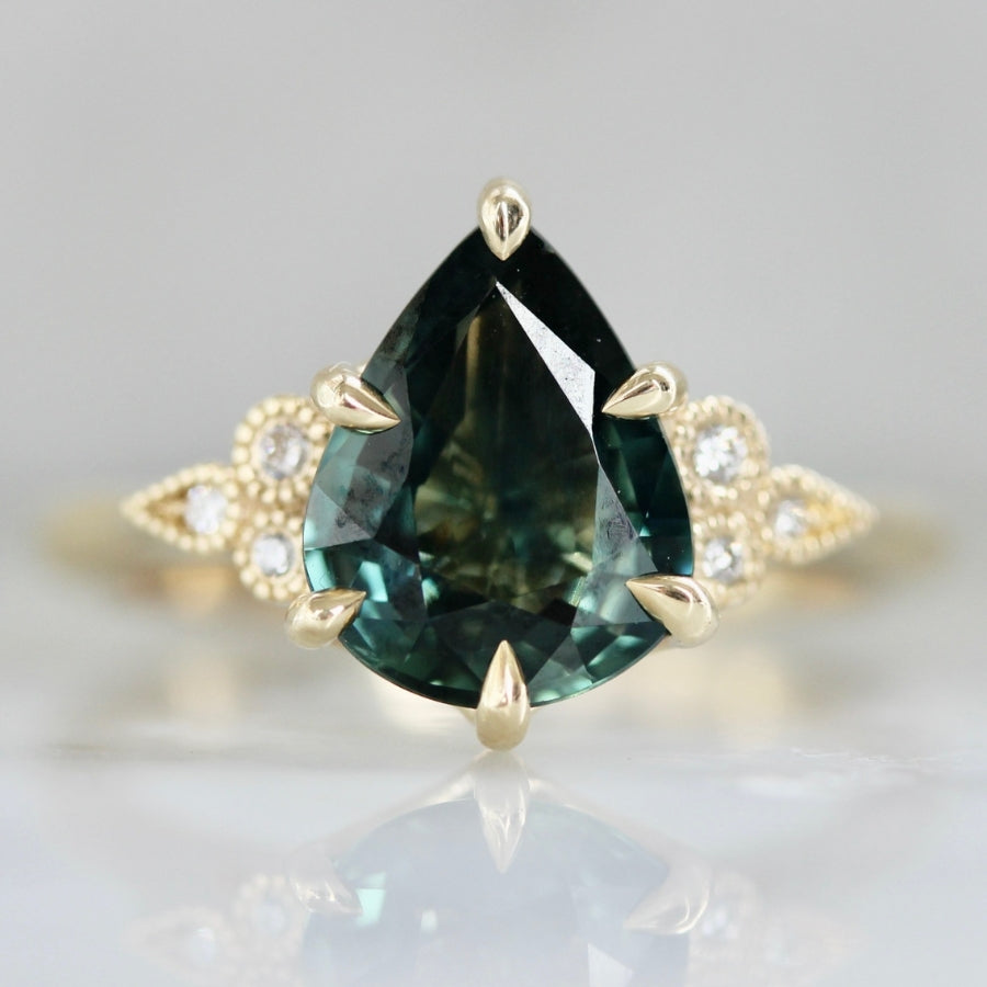Green Goddess Pear Cut Sapphire Ring
