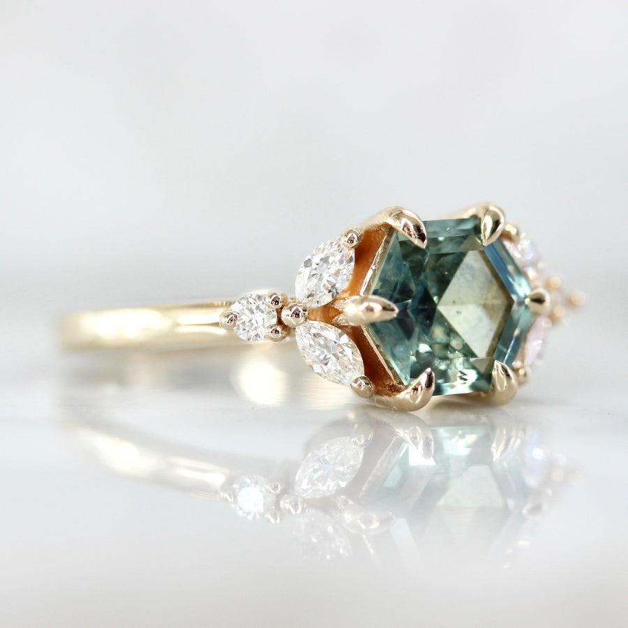 Green Montana Sapphire Hexagon Cut Ring 