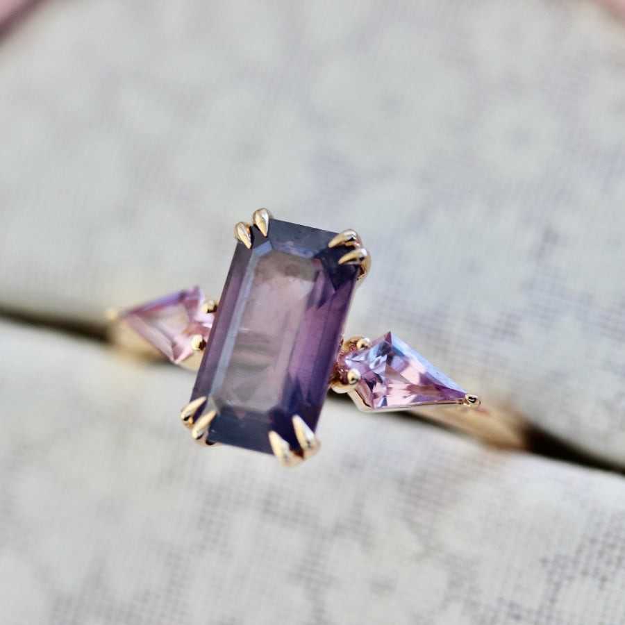 Heiress Purple-Pink Emerald Cut Sapphire Ring