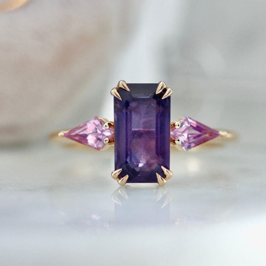 Heiress Purple-Pink Emerald Cut Sapphire Ring