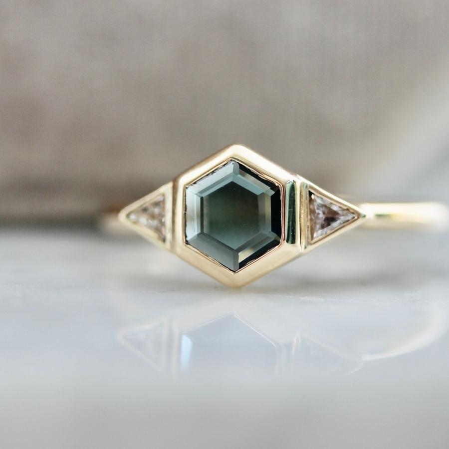 
            High Stakes Teal Hexagon Portrait Cut Spinel Ring