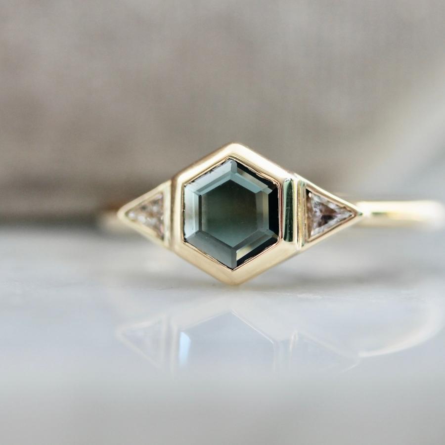 High Stakes Teal Hexagon Portrait Cut Spinel Ring
