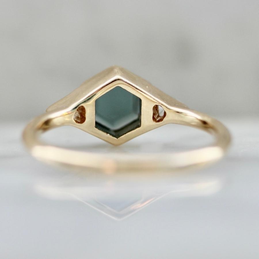High Stakes Teal Hexagon Portrait Cut Spinel Ring