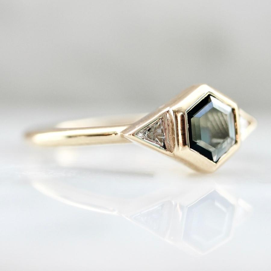 High Stakes Teal Hexagon Portrait Cut Spinel Ring