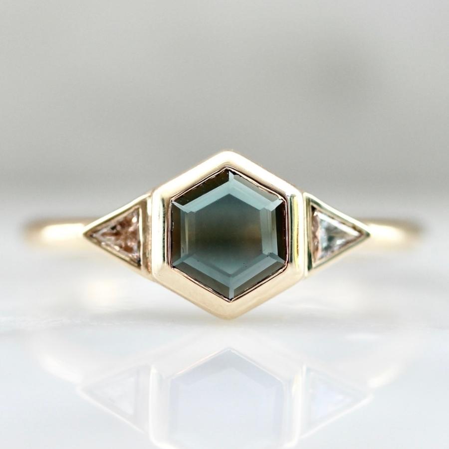 High Stakes Teal Hexagon Portrait Cut Spinel Ring