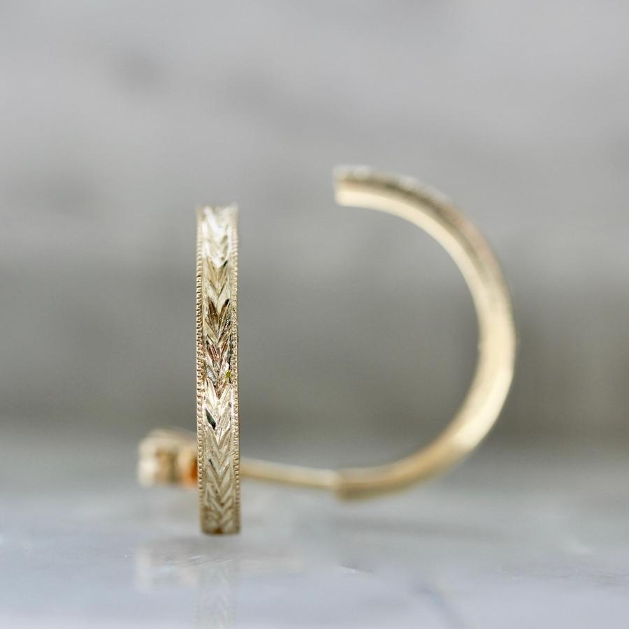 Honey Pot Engraved Gold Half Hoop Earrings
