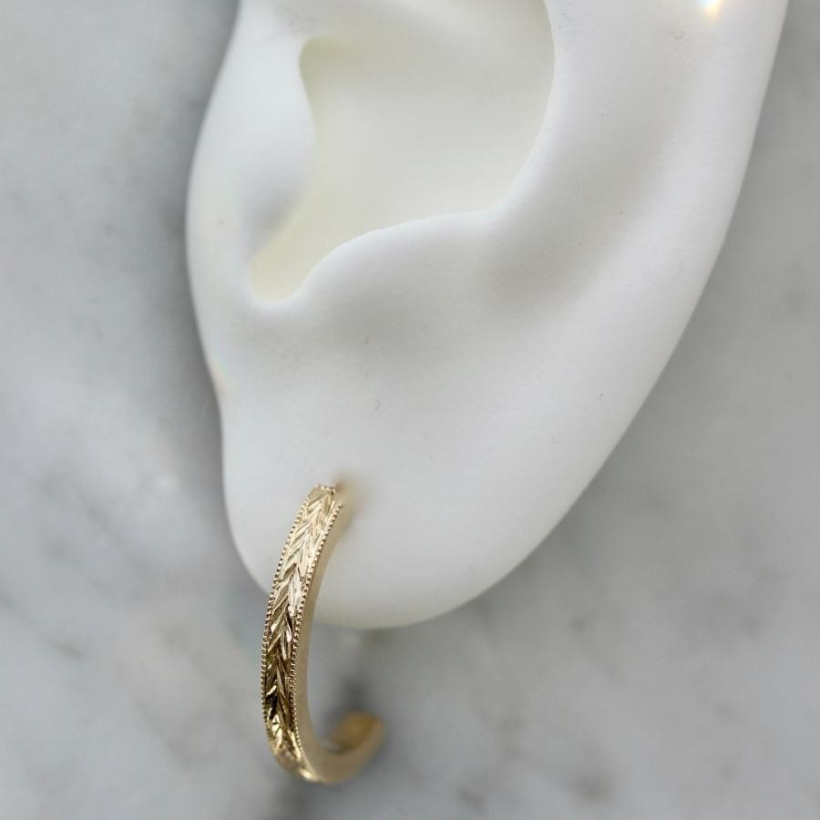 Honey Pot Engraved Gold Half Hoop Earrings