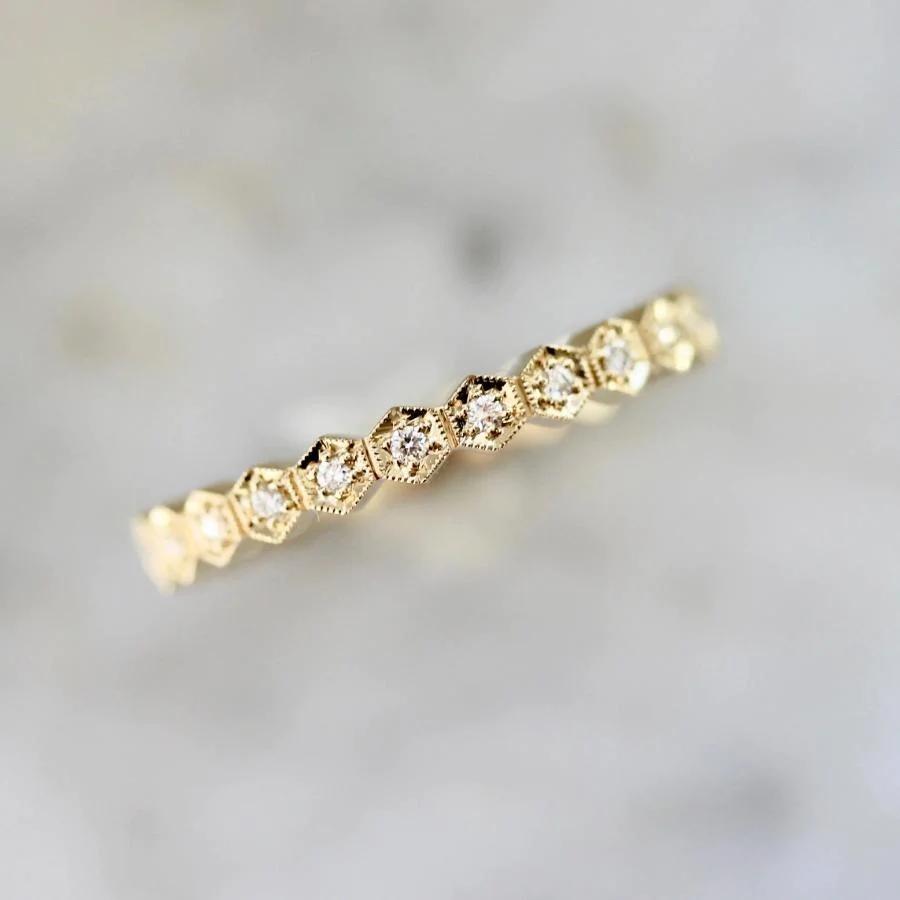 Honeycomb Hexagon Shaped Diamond Band