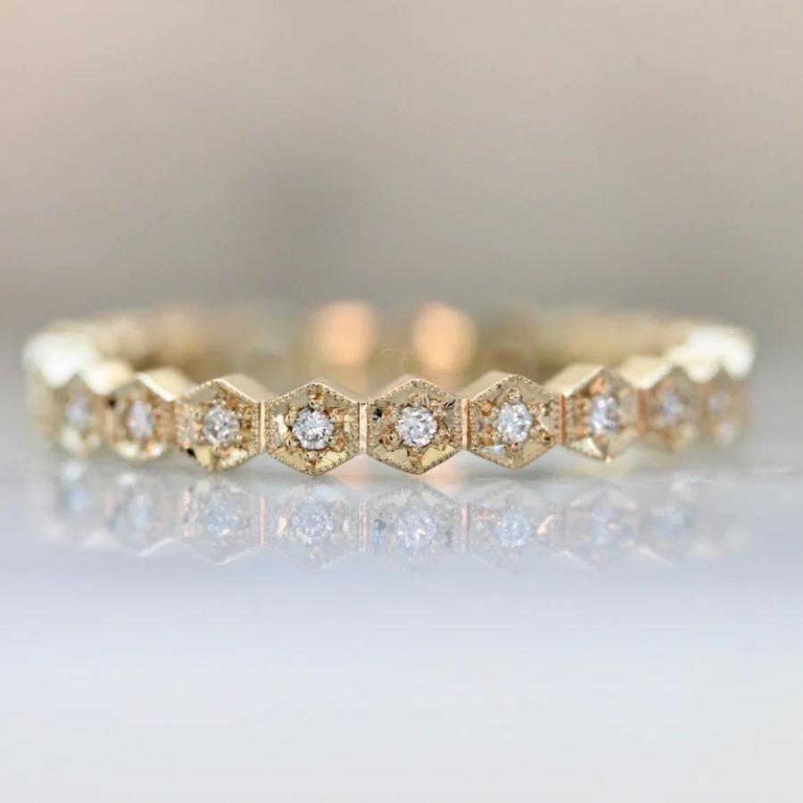 
            Honeycomb Hexagon Shaped Diamond Band